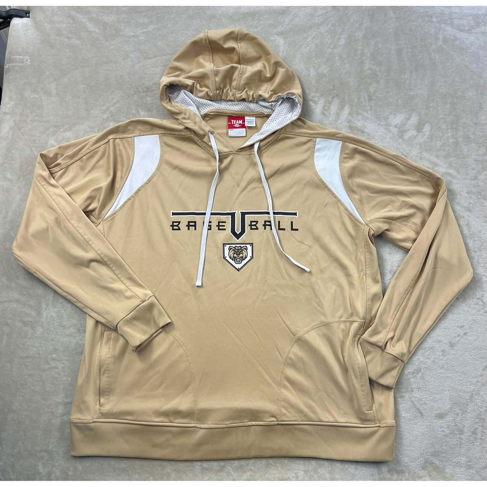 Team 365 Mens Baseball Performance Hoodie Tan White Graphic TT001 2XL